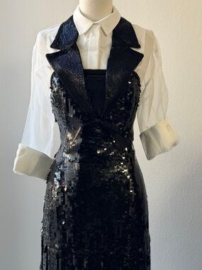 Vintage Bill Blass Black Sequin Halter Dress